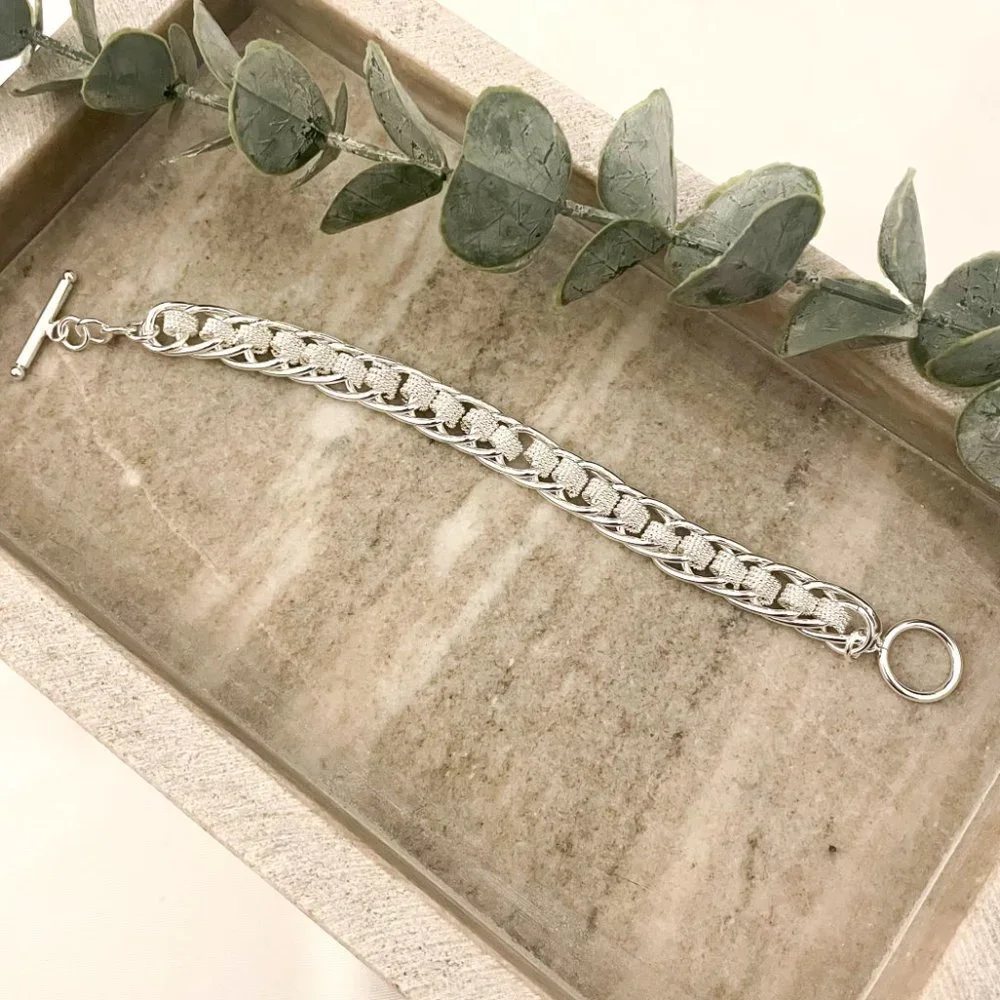 925 Sterling Silver Chunky Chain Link Bracelet Thick Bold Toggle Bracelet - Picture 3 of 5